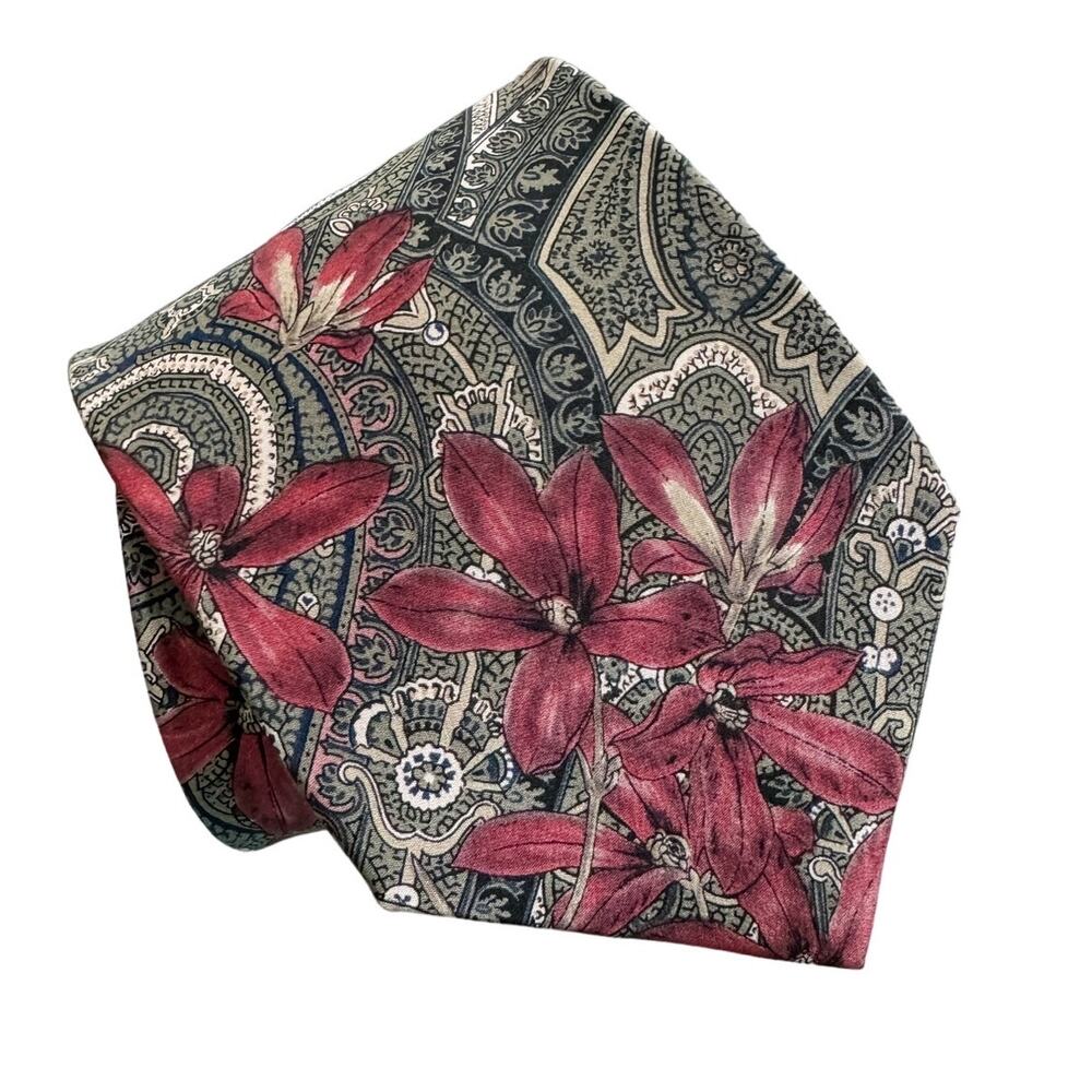 Bill Blass vintage floral flower paisley print 100% silk tie 3.75" w - Picture 1 of 5